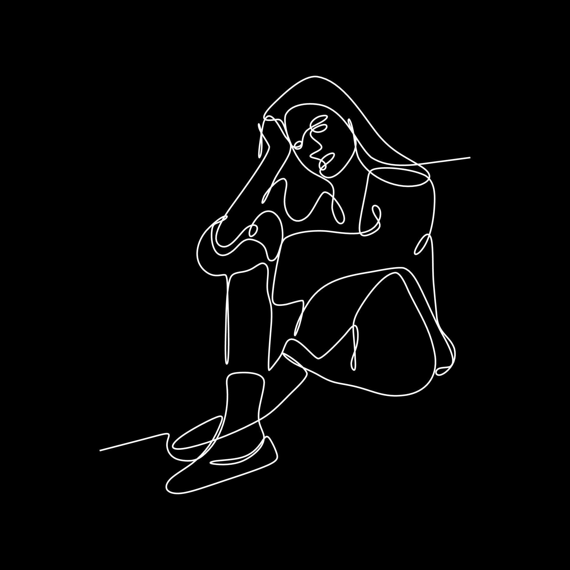 Pricontinuous line vector illustration of beautiful girl being upset