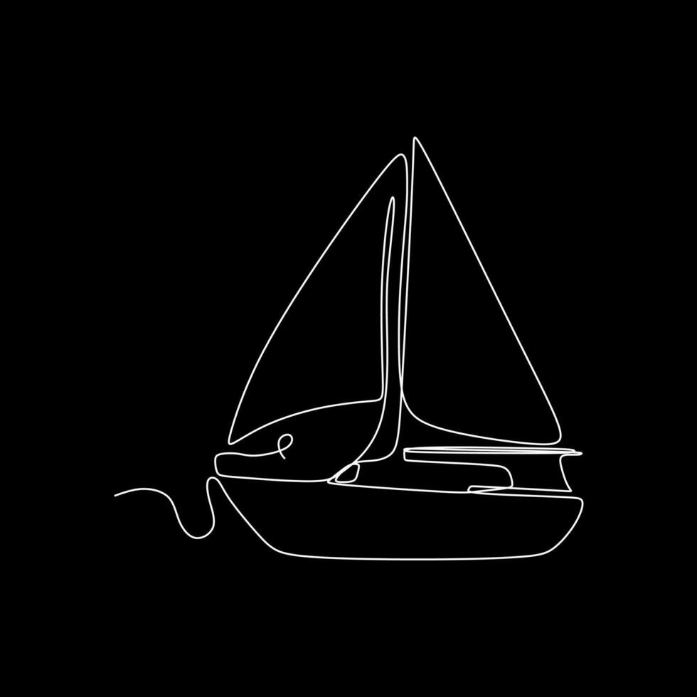 vector de línea recta de barco pescador