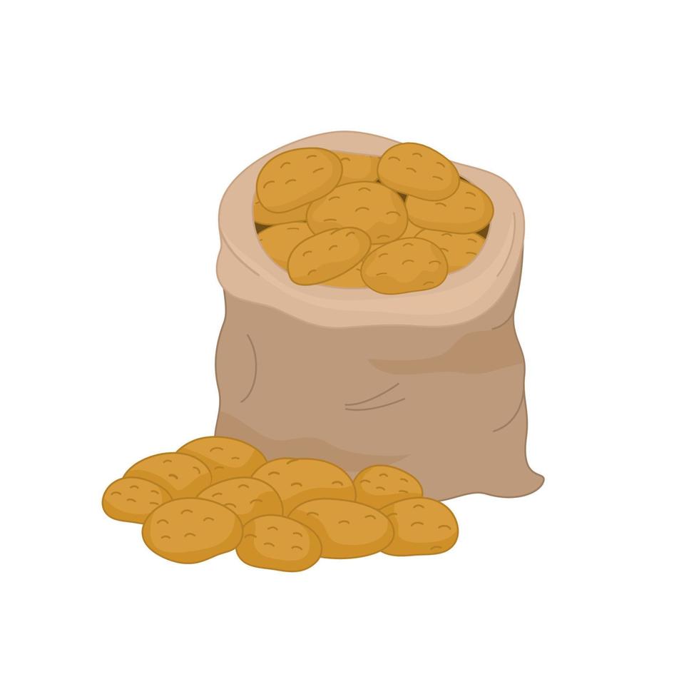 patatas de granja en sacos de arpillera. tubérculos de patata, ilustración vectorial. cultivos de raíces cosechados aislados en blanco. vector