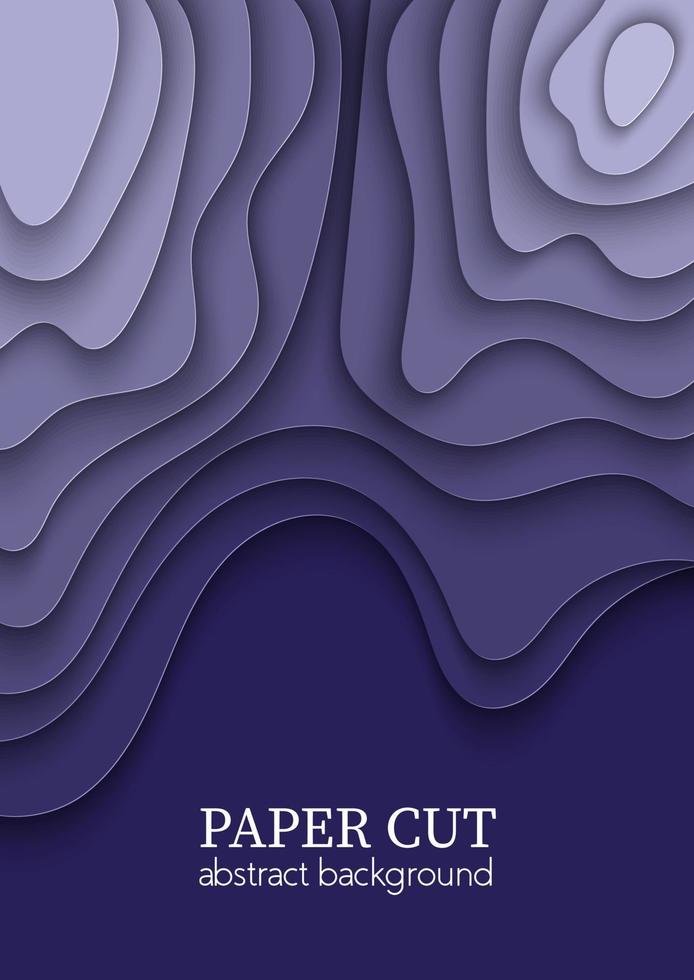 Vertical vector purple blue flyer with paper cut waves shapes. 3D abstract paper art, design layout for business presentations, flyers, posters, prints, decoration, cards, brochure cover.