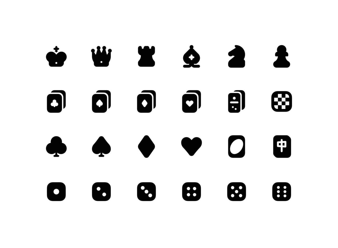 Cute board games solid glyph icon set with card games related icons vector