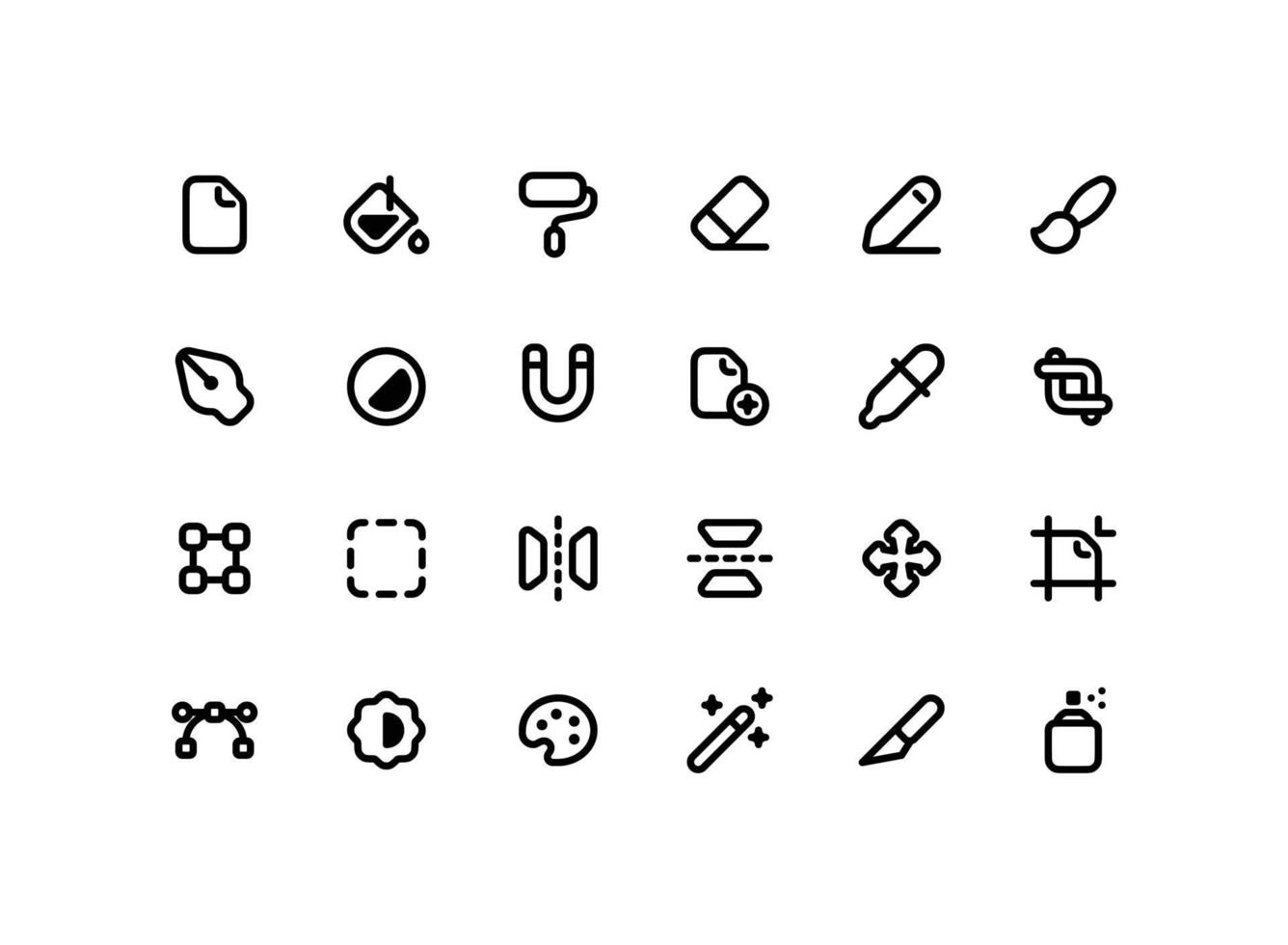 adorable conjunto de iconos de contorno del editor de archivos con iconos de línea relacionados con el diseño gráfico vector