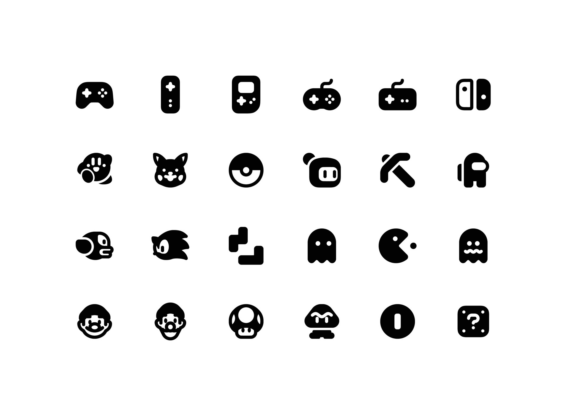 Cute Video Games Solid Glyph Icon Set With Classic Games Related Icons cute-video-games-solid-glyph-icon-set-with-classic-games-related-icons