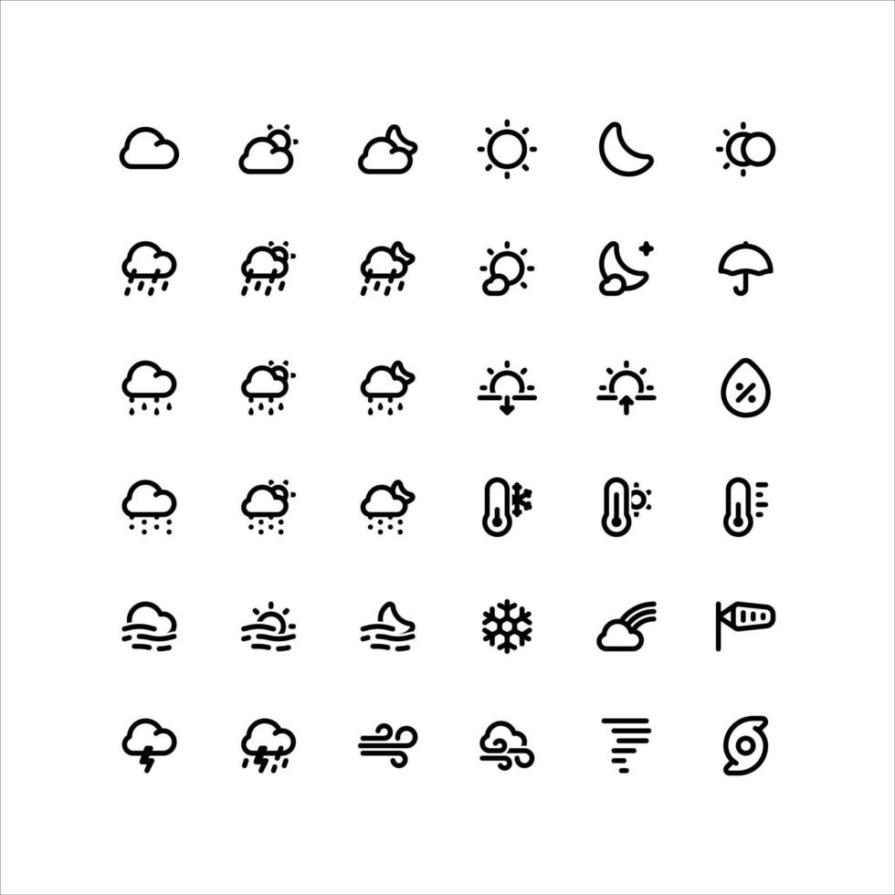Cute weather outline icon set with the forecast related line icons vector