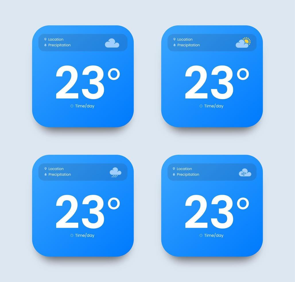 Interface elements for weather forecast mobile app. Blue UI toolkit vector illustration.