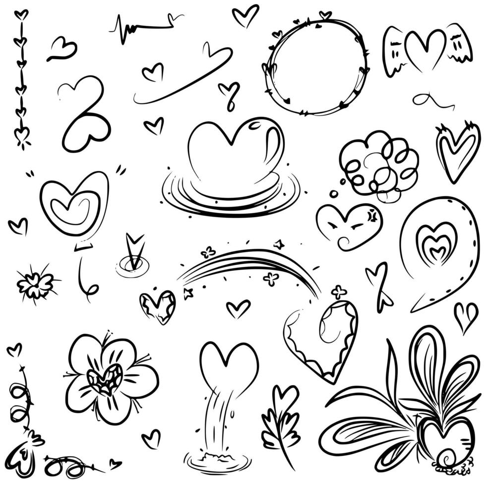 Heart doodle design vector set on white background