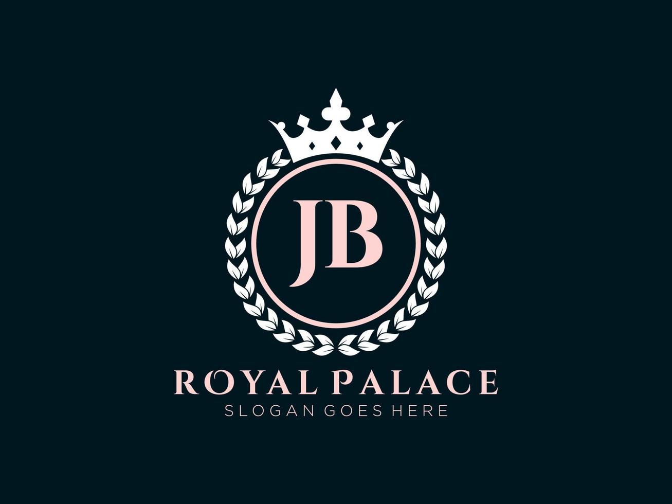 Letter JB Antique royal luxury victorian logo with ornamental frame. vector