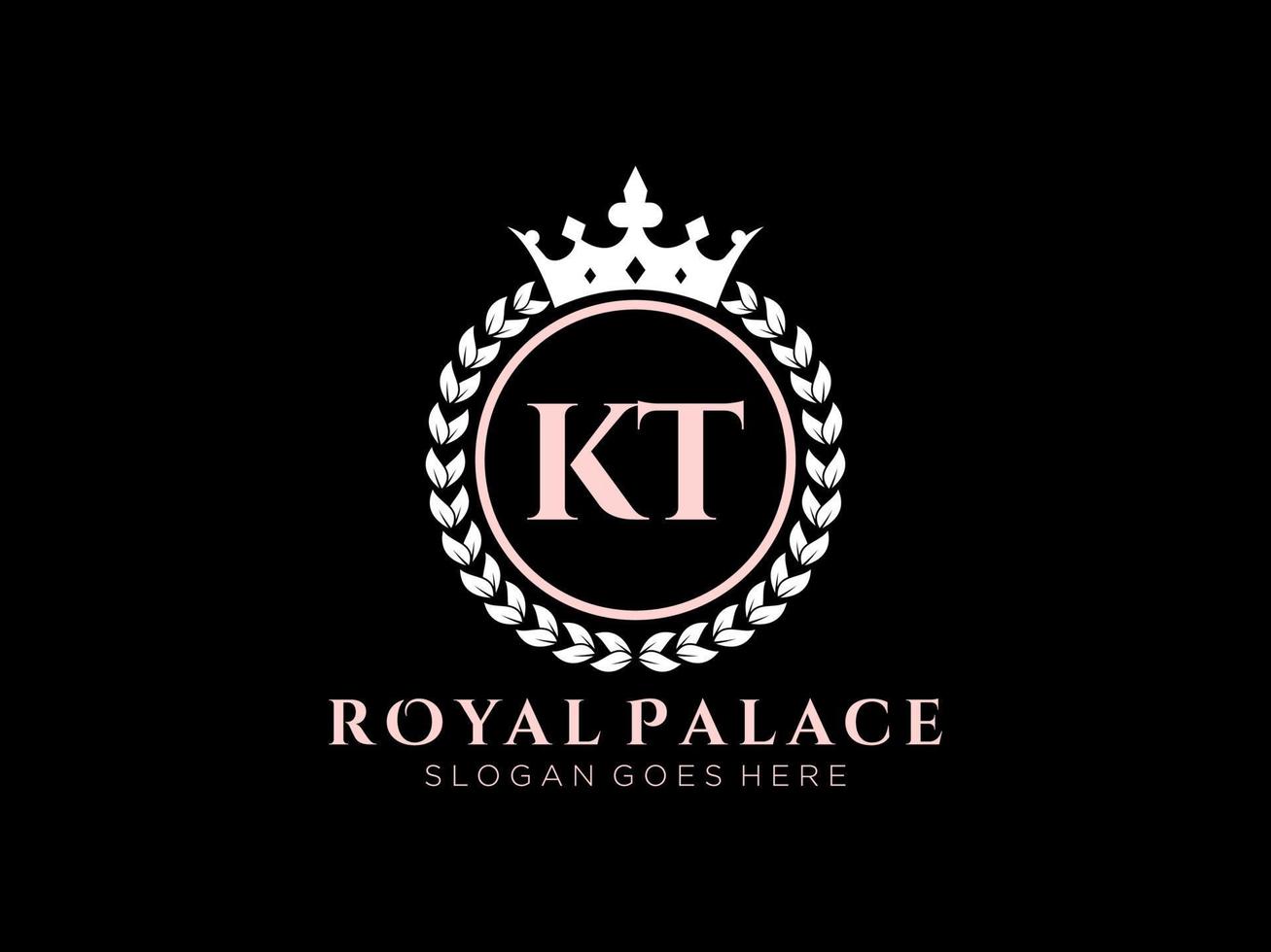 Letter KT Antique royal luxury victorian logo with ornamental frame. vector