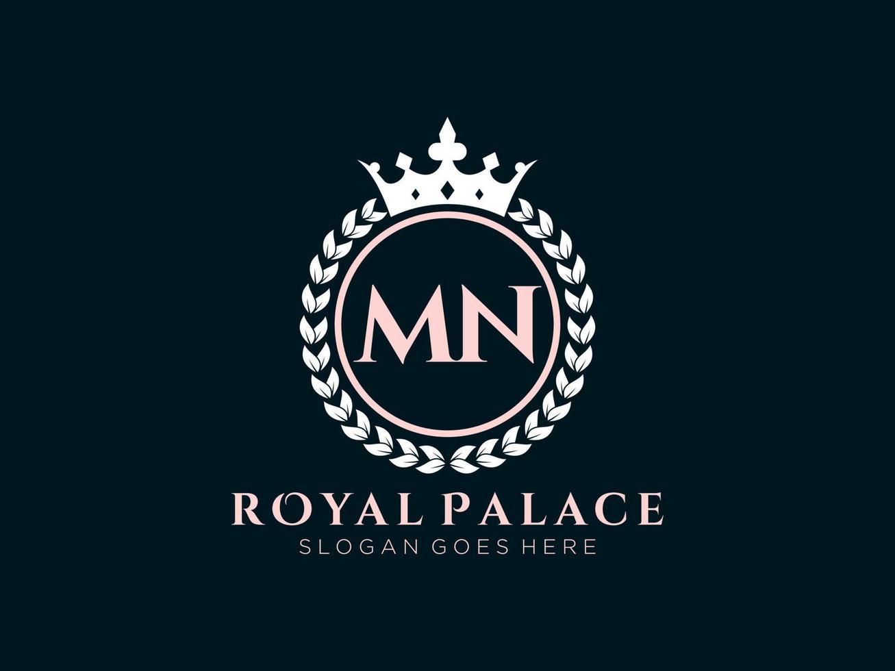 Letter MN Antique royal luxury victorian logo with ornamental frame. vector