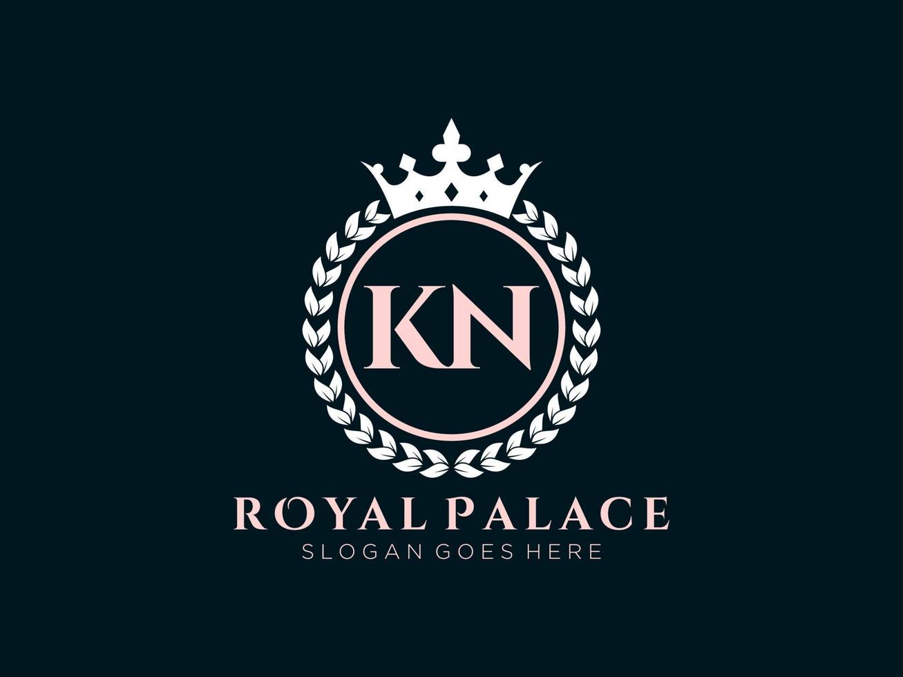 Letter KN Antique royal luxury victorian logo with ornamental frame. vector