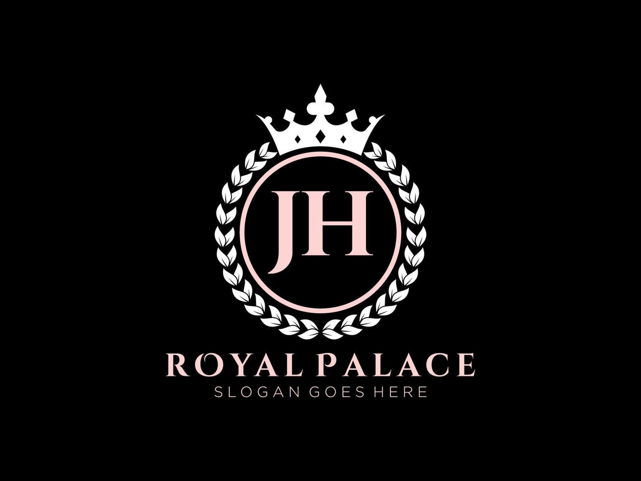 Letter JH Antique royal luxury victorian logo with ornamental frame. vector