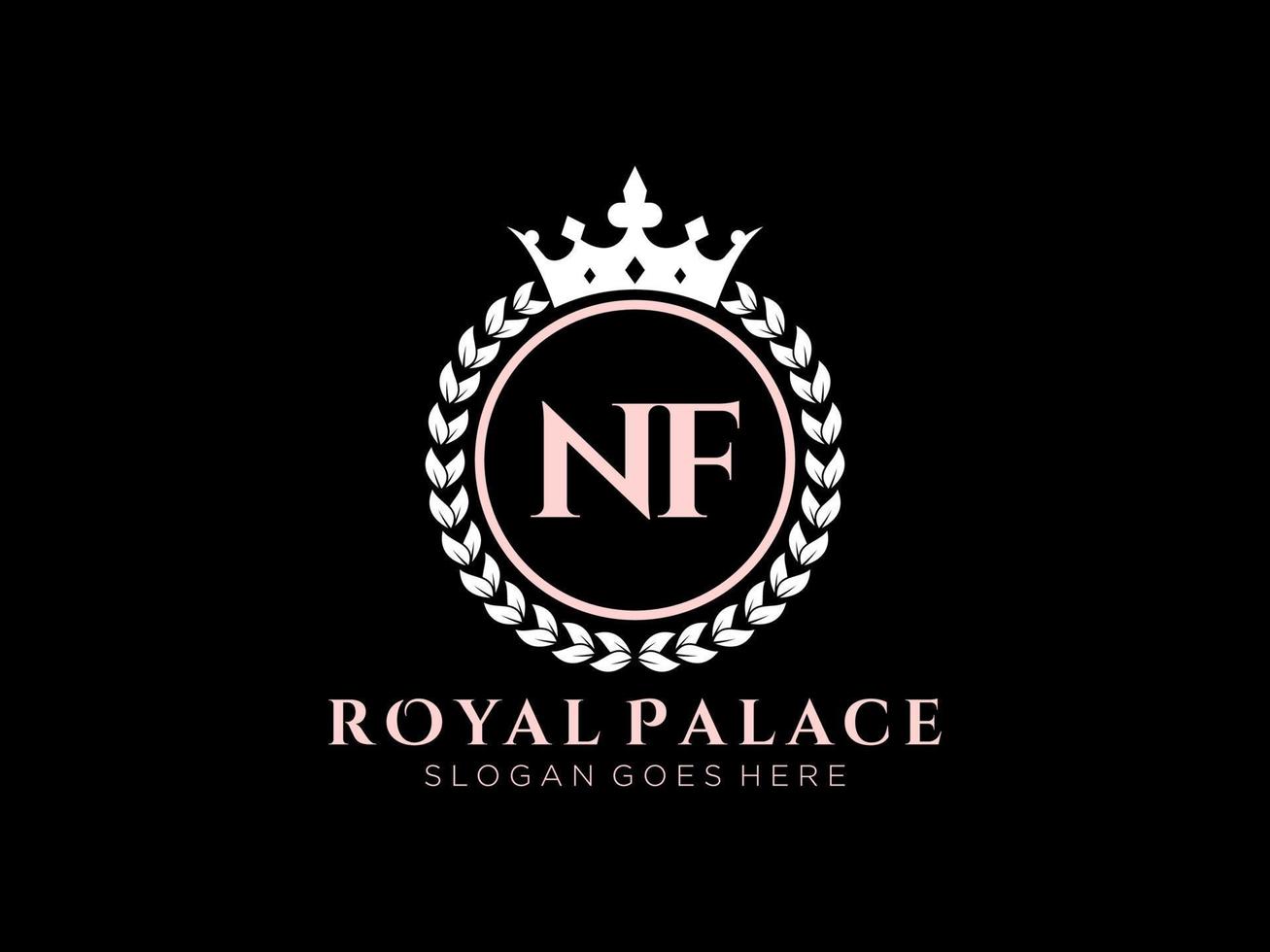 Letter NF Antique royal luxury victorian logo with ornamental frame. vector