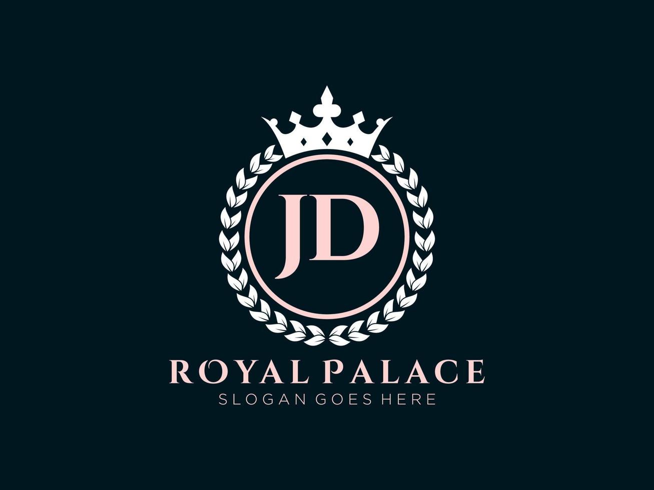 Letter JD Antique royal luxury victorian logo with ornamental frame. vector