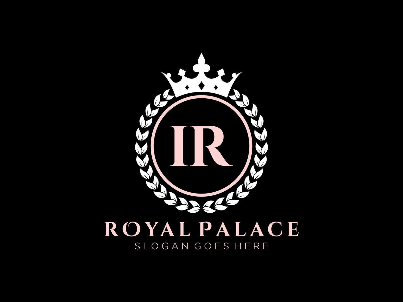 Letter IR Antique royal luxury victorian logo with ornamental frame. vector