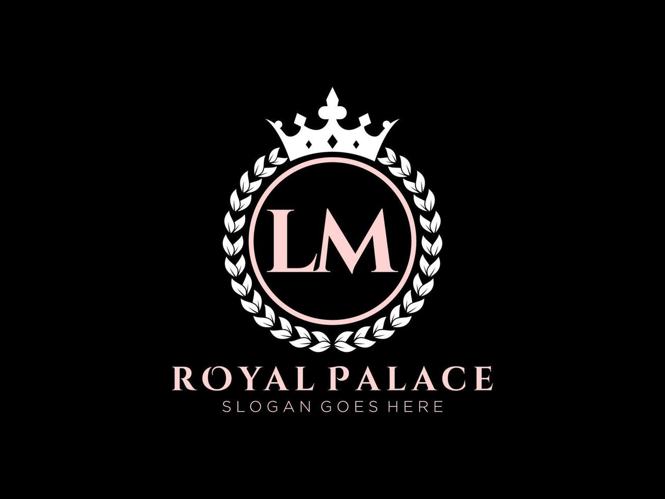 Letter LM Antique royal luxury victorian logo with ornamental frame. vector