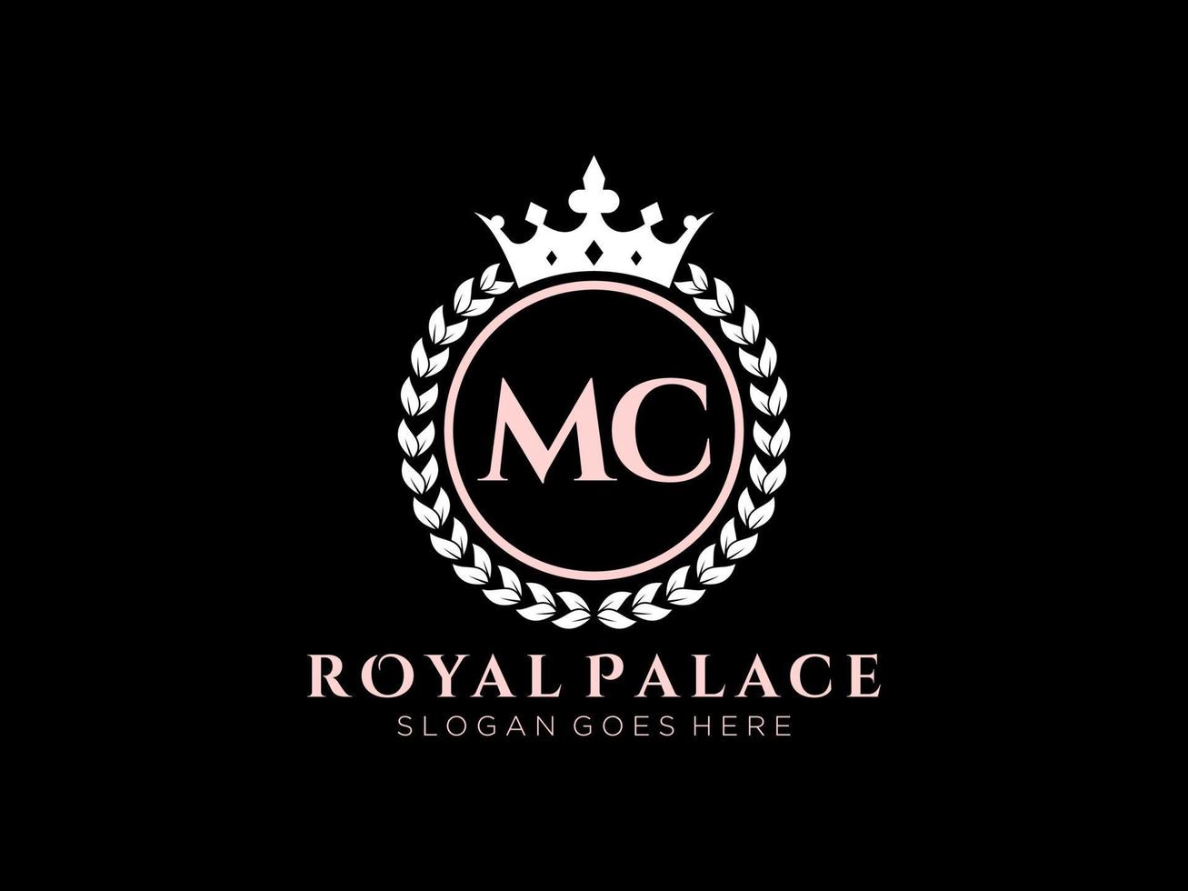 Letter MC Antique royal luxury victorian logo with ornamental frame. vector