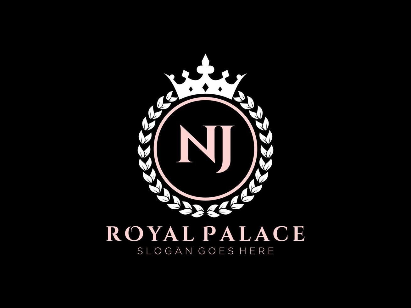 Letter NJ Antique royal luxury victorian logo with ornamental frame. vector