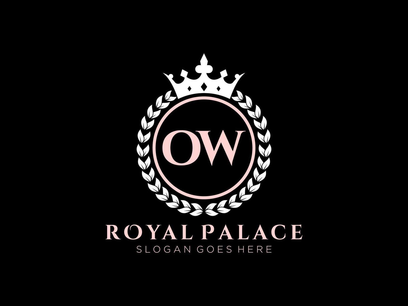 Letter OW Antique royal luxury victorian logo with ornamental frame. vector