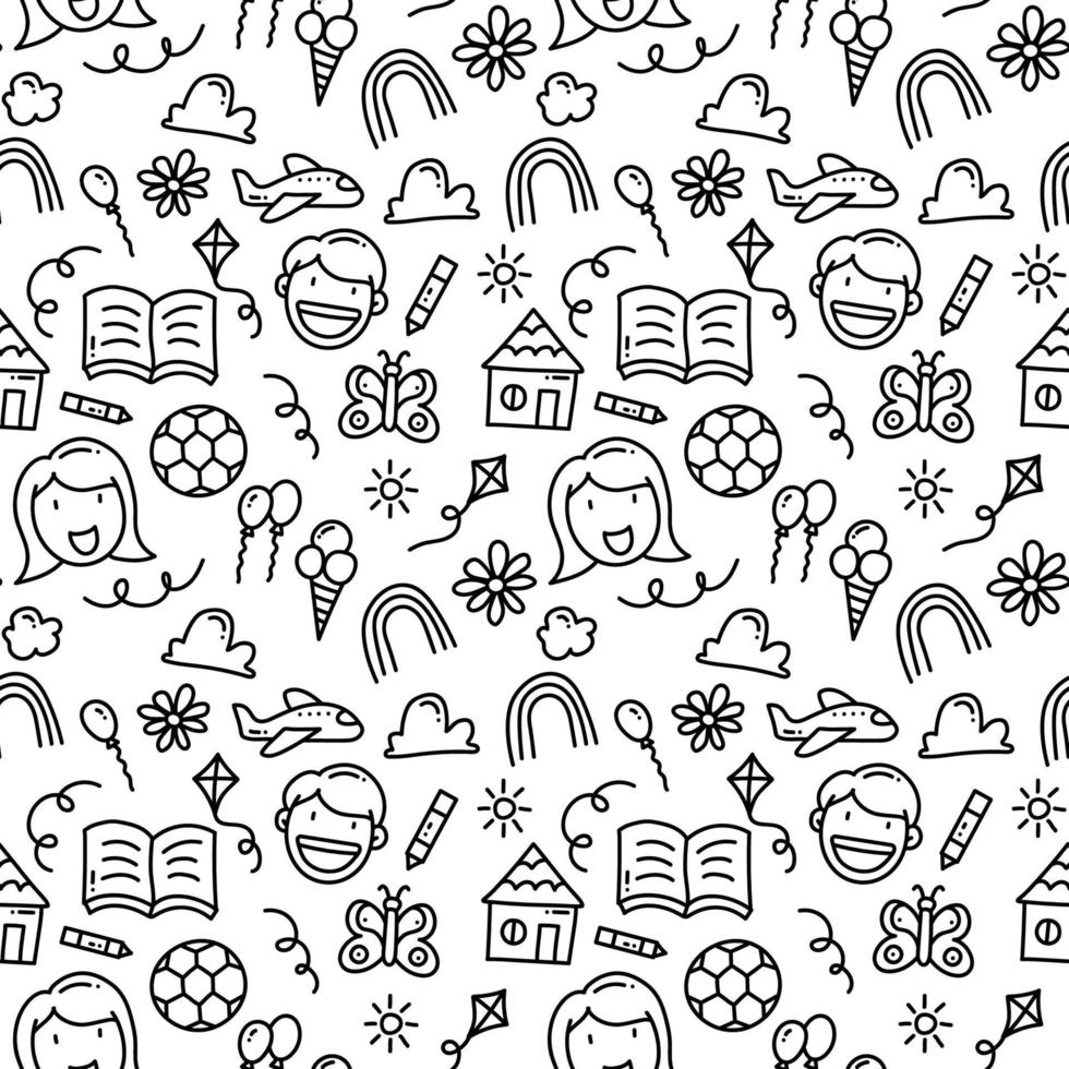 Stylish Children Day Doodle Seamless Pattern Background vector