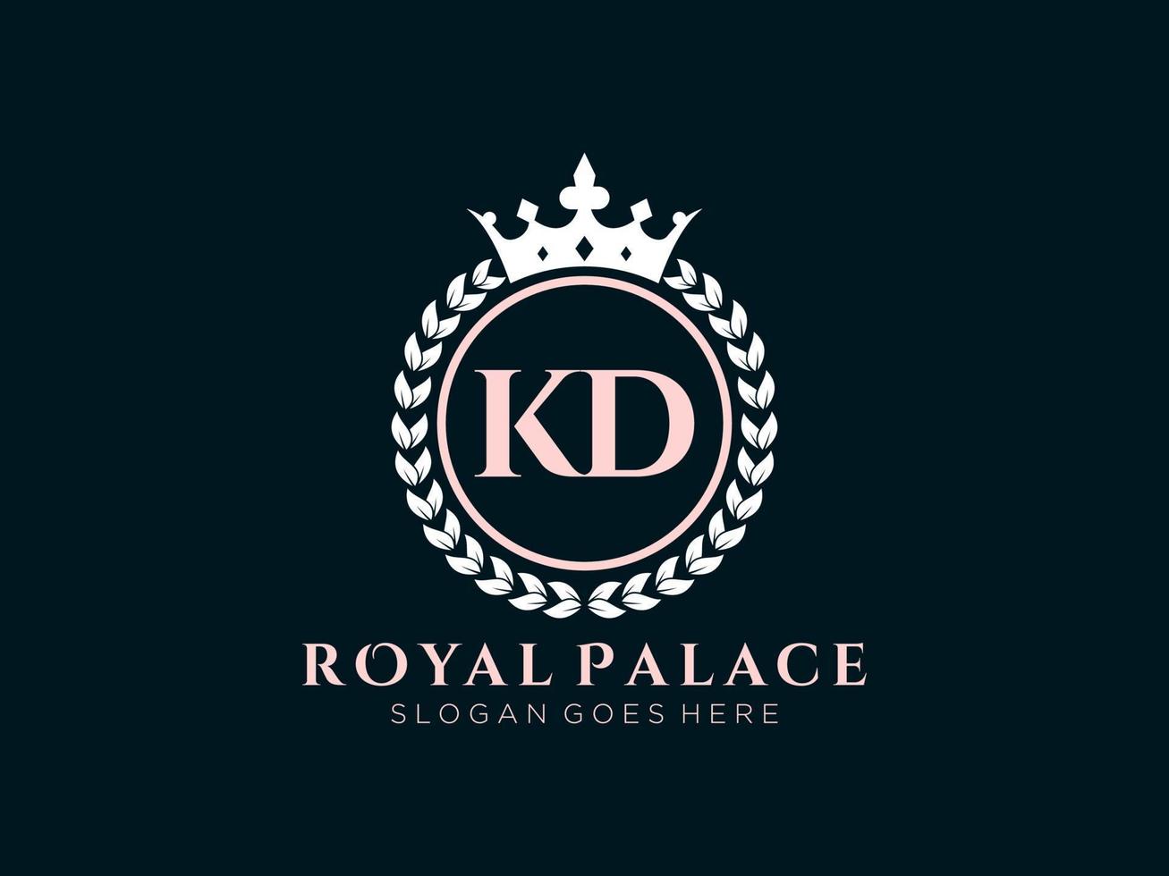 Letter KD Antique royal luxury victorian logo with ornamental frame. vector