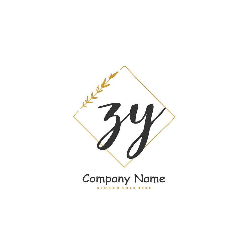 ZY Initial handwriting and signature logo design with circle. Beautiful design handwritten logo for fashion, team, wedding, luxury logo. vector