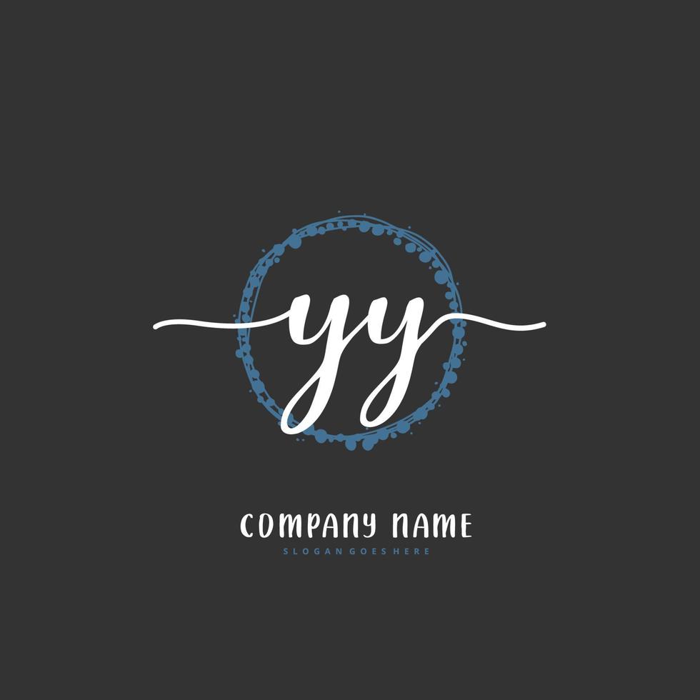 YY Initial handwriting and signature logo design with circle. Beautiful design handwritten logo for fashion, team, wedding, luxury logo. vector