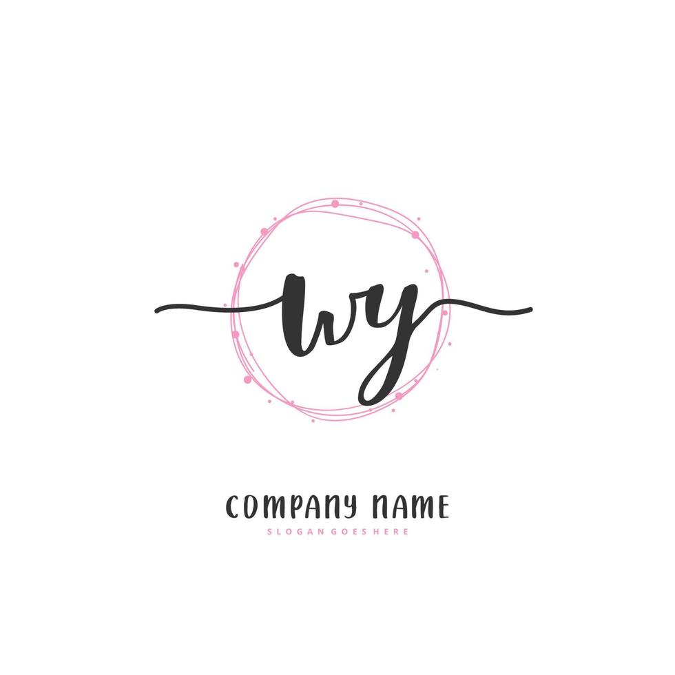 wy escritura a mano inicial y diseño de logotipo de firma con círculo. hermoso diseño de logotipo escrito a mano para moda, equipo, boda, logotipo de lujo. vector