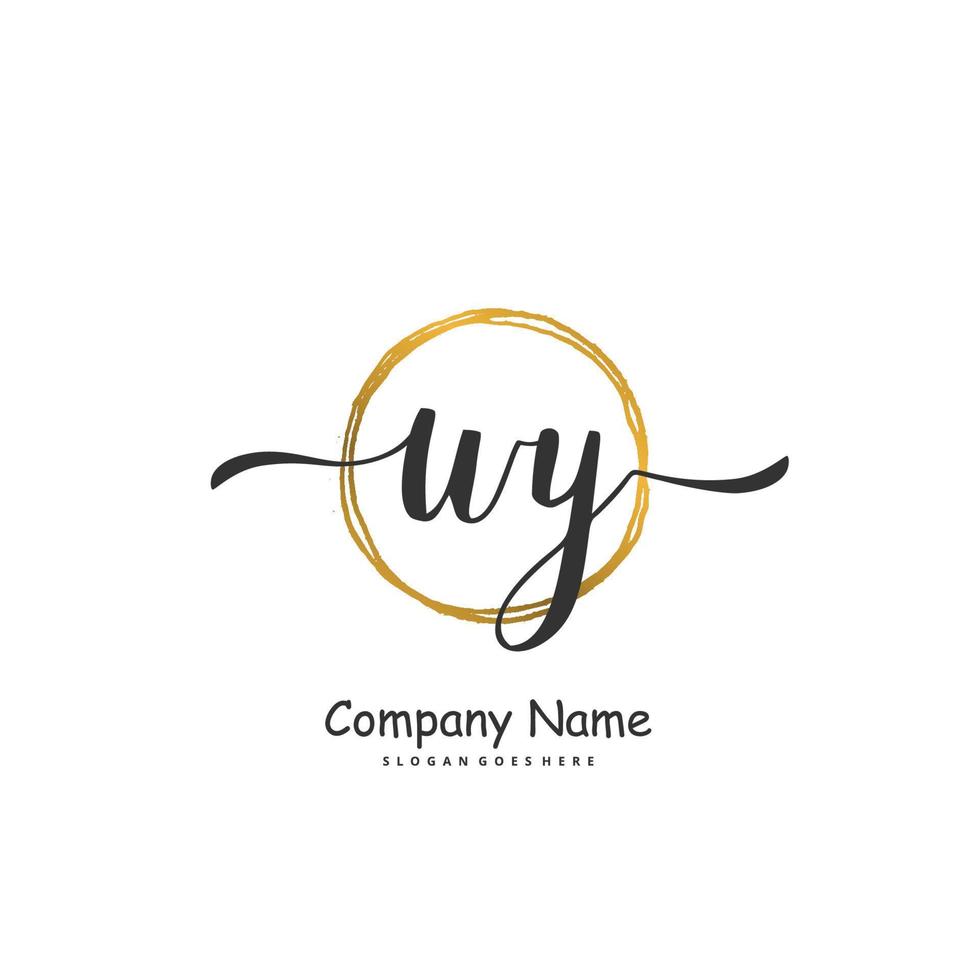 wy escritura a mano inicial y diseño de logotipo de firma con círculo. hermoso diseño de logotipo escrito a mano para moda, equipo, boda, logotipo de lujo. vector