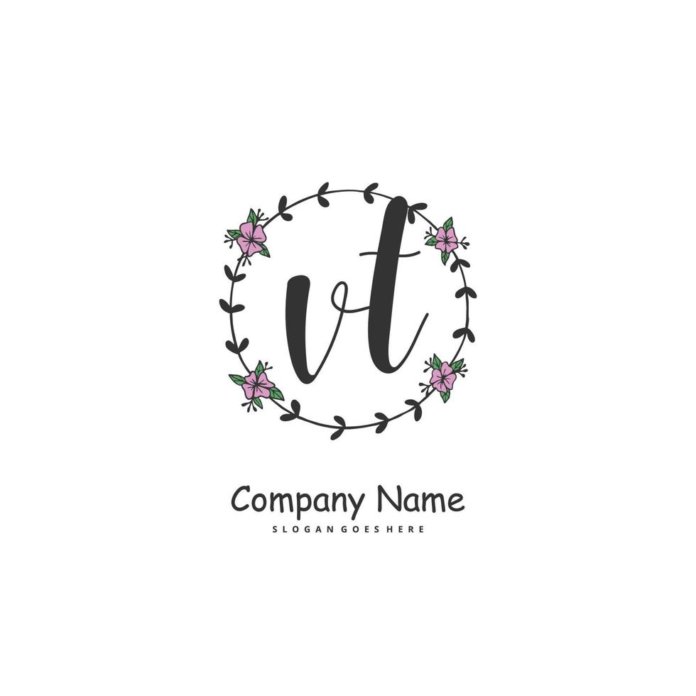 VT Initial handwriting and signature logo design with circle. Beautiful design handwritten logo for fashion, team, wedding, luxury logo. vector