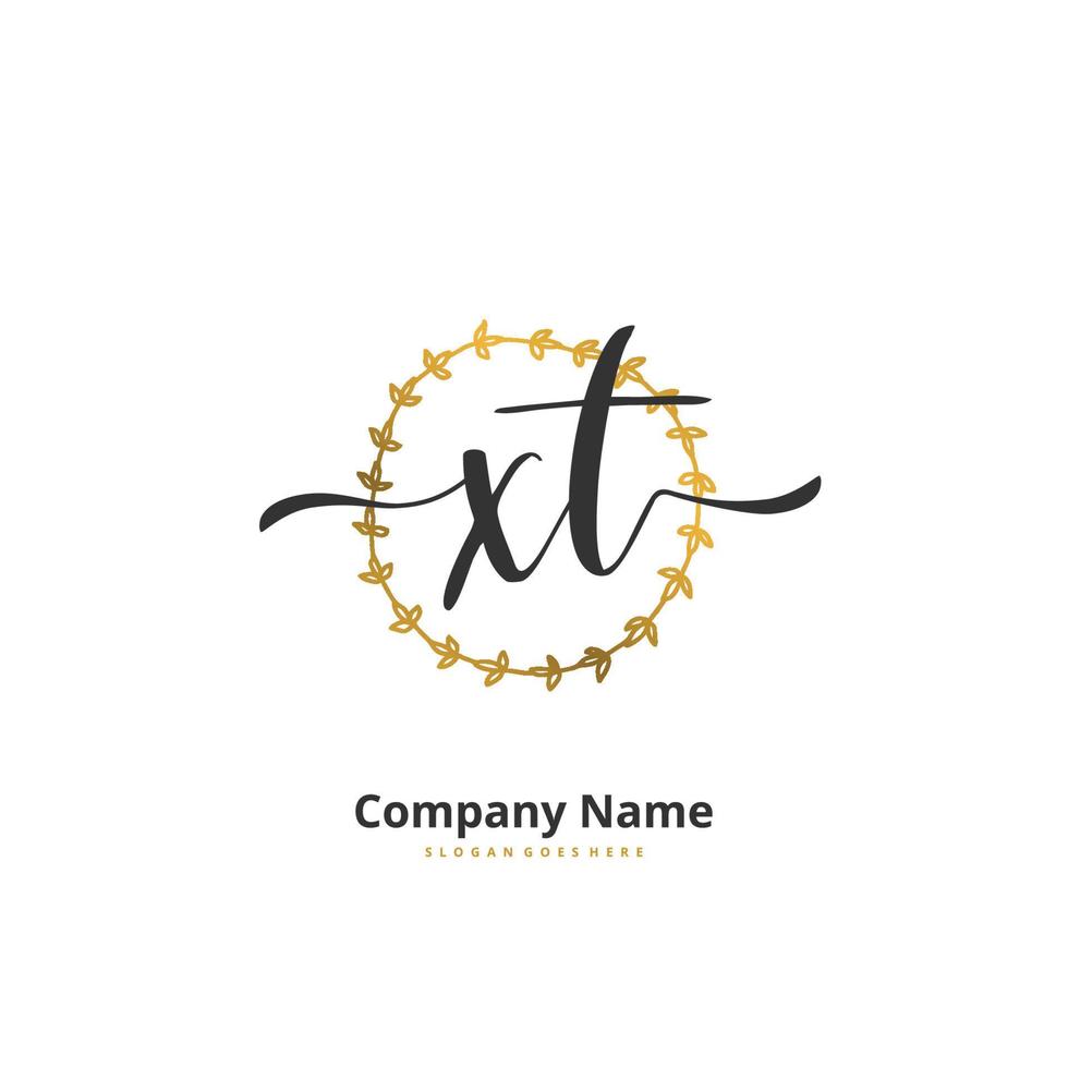 XT Initial handwriting and signature logo design with circle. Beautiful design handwritten logo for fashion, team, wedding, luxury logo. vector