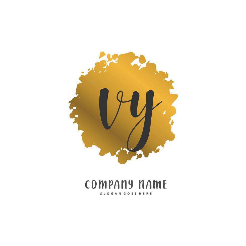 VY Initial handwriting and signature logo design with circle. Beautiful design handwritten logo for fashion, team, wedding, luxury logo. vector