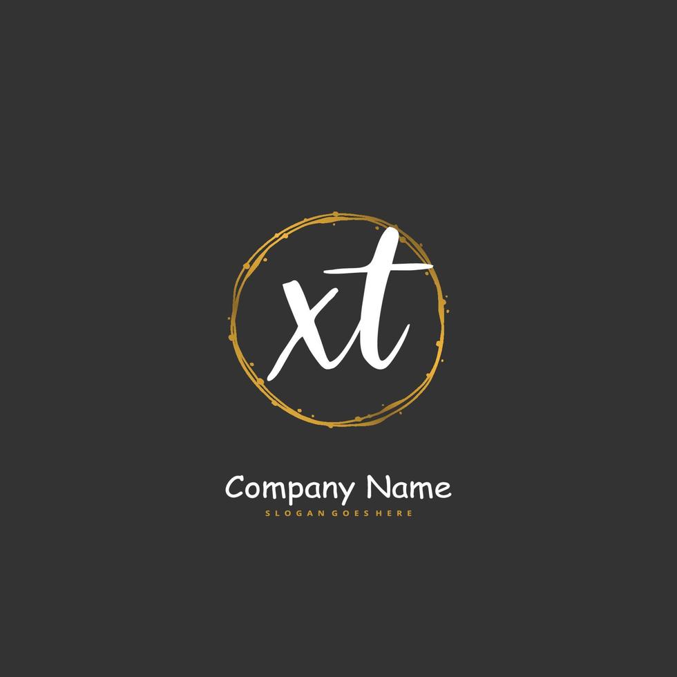 xt escritura a mano inicial y diseño de logotipo de firma con círculo. hermoso diseño de logotipo escrito a mano para moda, equipo, boda, logotipo de lujo. vector