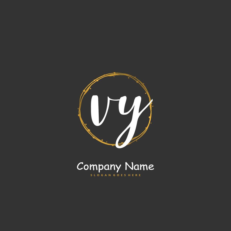 VY Initial handwriting and signature logo design with circle. Beautiful design handwritten logo for fashion, team, wedding, luxury logo. vector