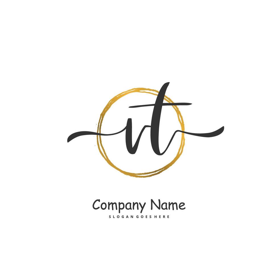 VT Initial handwriting and signature logo design with circle. Beautiful design handwritten logo for fashion, team, wedding, luxury logo. vector