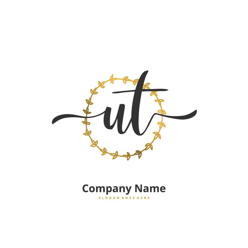 UT Initial handwriting and signature logo design with circle. Beautiful design handwritten logo for fashion, team, wedding, luxury logo. vector