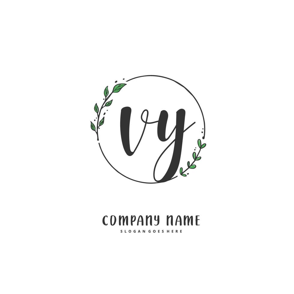 VY Initial handwriting and signature logo design with circle. Beautiful design handwritten logo for fashion, team, wedding, luxury logo. vector