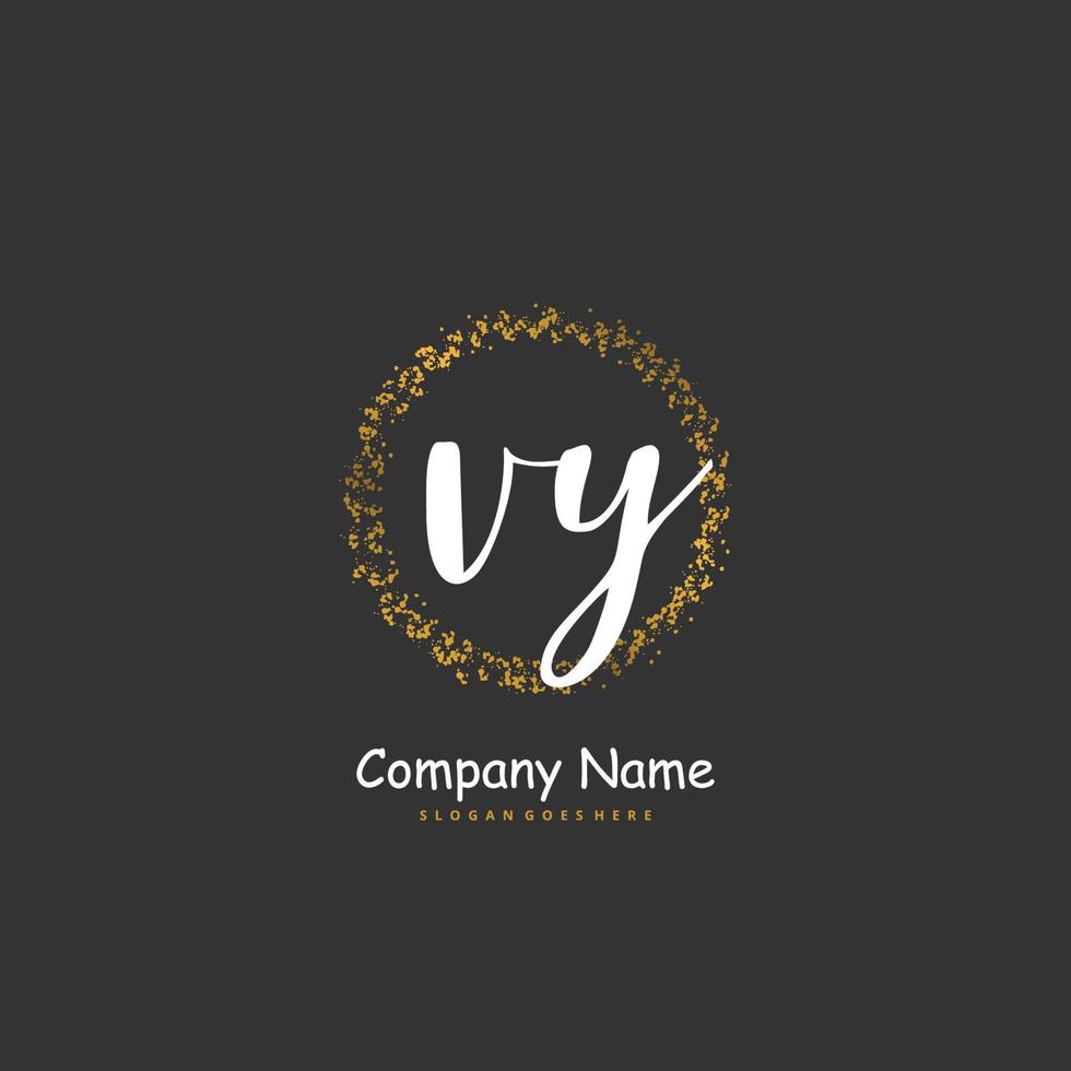 VY Initial handwriting and signature logo design with circle. Beautiful design handwritten logo for fashion, team, wedding, luxury logo. vector