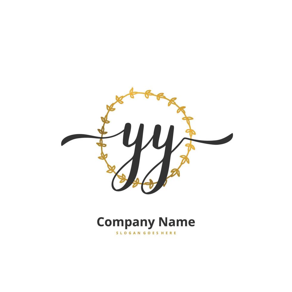 YY Initial handwriting and signature logo design with circle. Beautiful design handwritten logo for fashion, team, wedding, luxury logo. vector