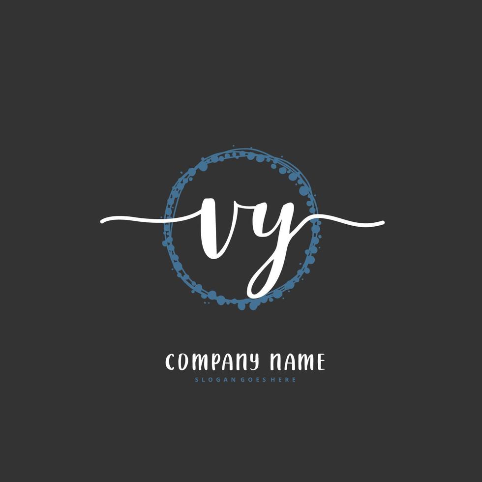 VY Initial handwriting and signature logo design with circle. Beautiful design handwritten logo for fashion, team, wedding, luxury logo. vector