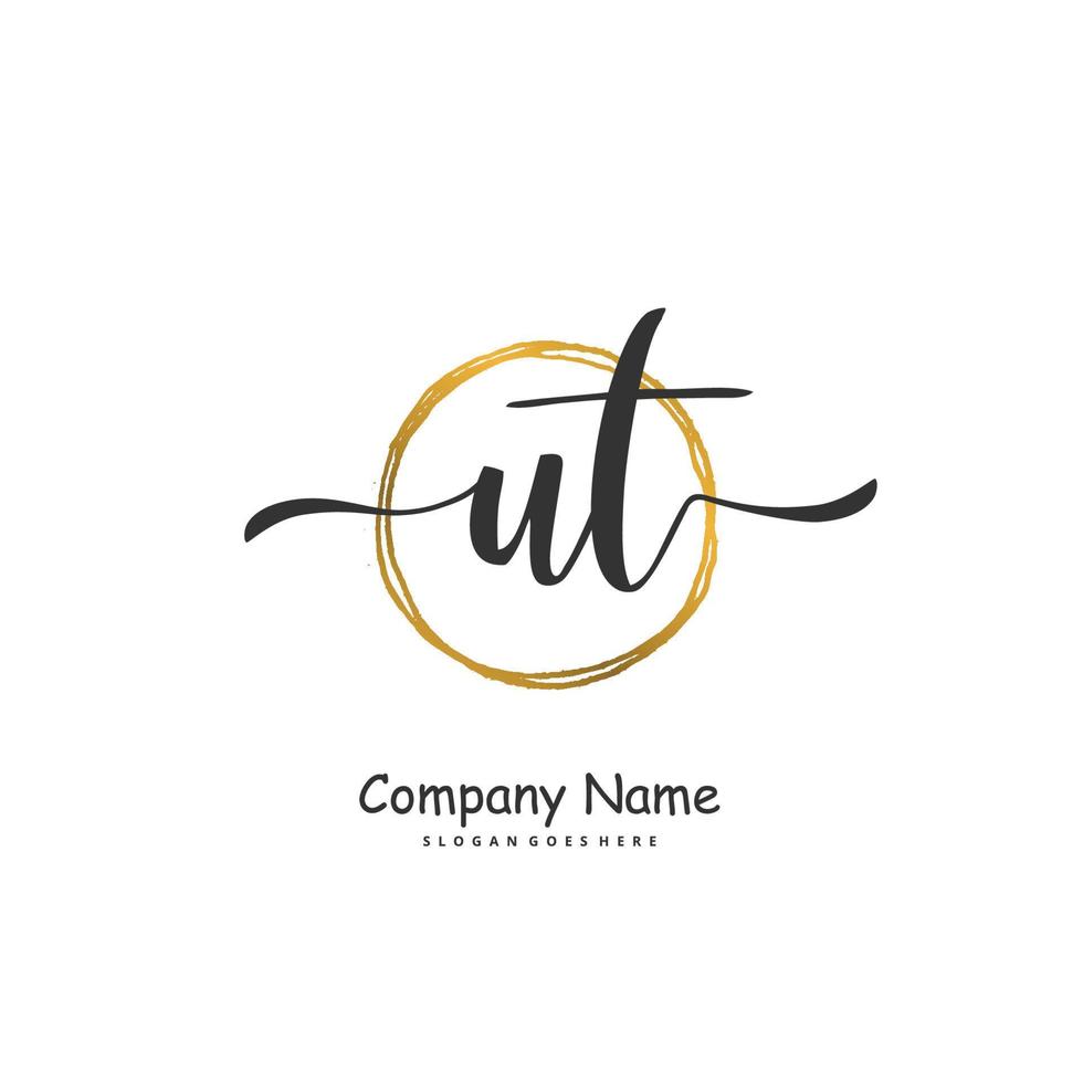 UT Initial handwriting and signature logo design with circle. Beautiful design handwritten logo for fashion, team, wedding, luxury logo. vector