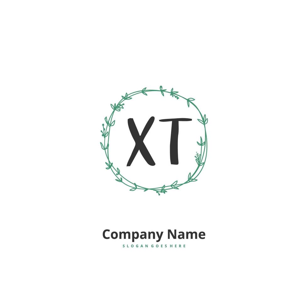 xt escritura a mano inicial y diseño de logotipo de firma con círculo. hermoso diseño de logotipo escrito a mano para moda, equipo, boda, logotipo de lujo. vector