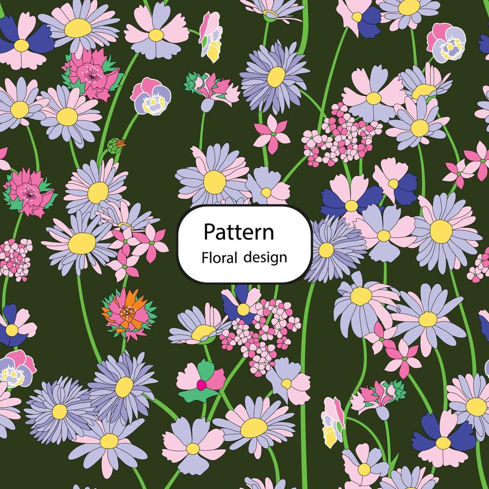 Seamless Floral Pattern in vector.Wild flowers, leaves, branches, candies repeat pattern design set.Handmade. Wallpaper, fabric or design of gift paper. vector