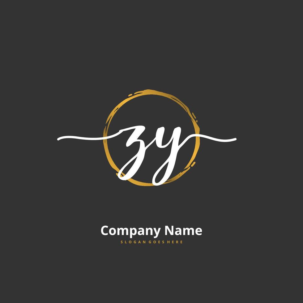 ZY Initial handwriting and signature logo design with circle. Beautiful design handwritten logo for fashion, team, wedding, luxury logo. vector