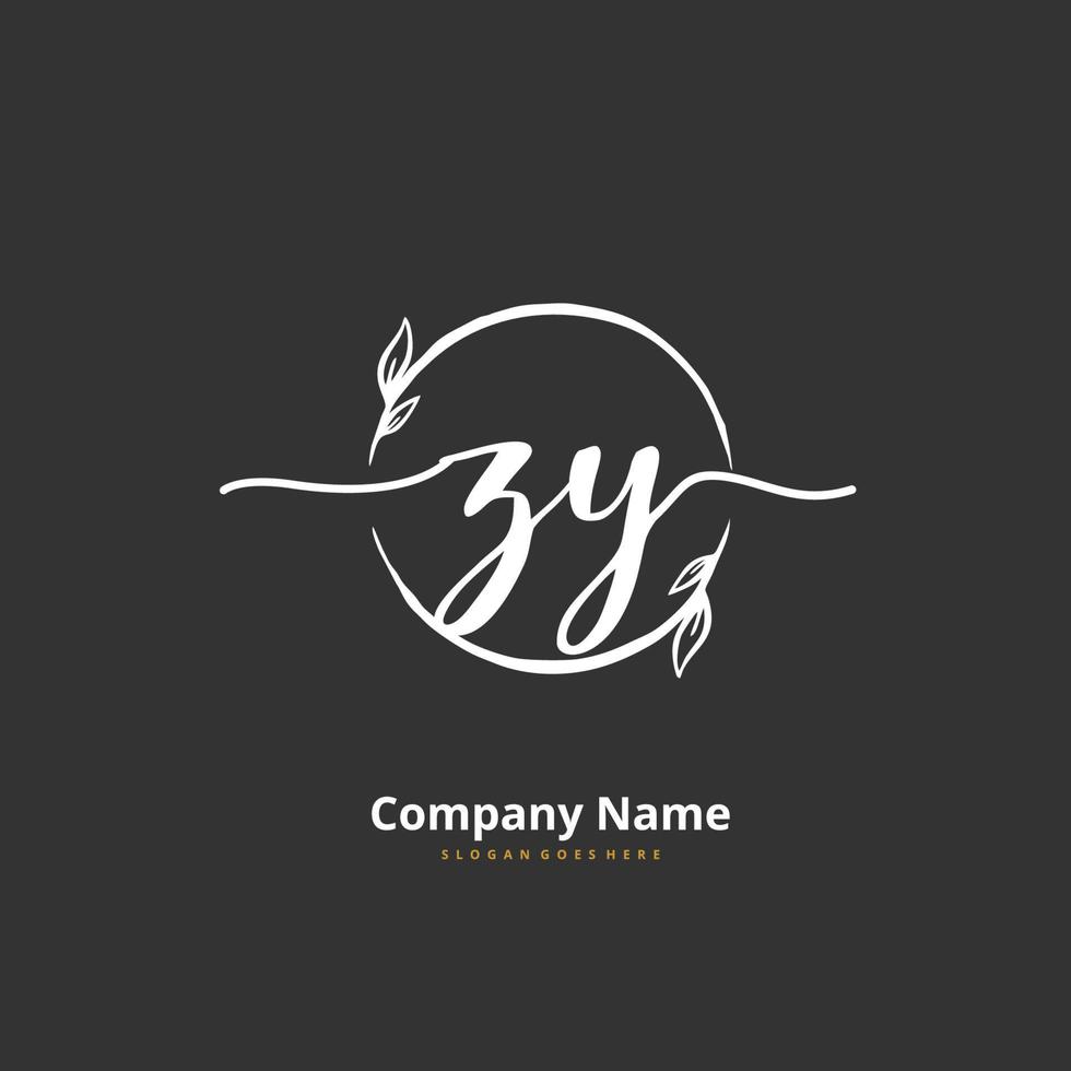 zy escritura a mano inicial y diseño de logotipo de firma con círculo. hermoso diseño de logotipo escrito a mano para moda, equipo, boda, logotipo de lujo. vector