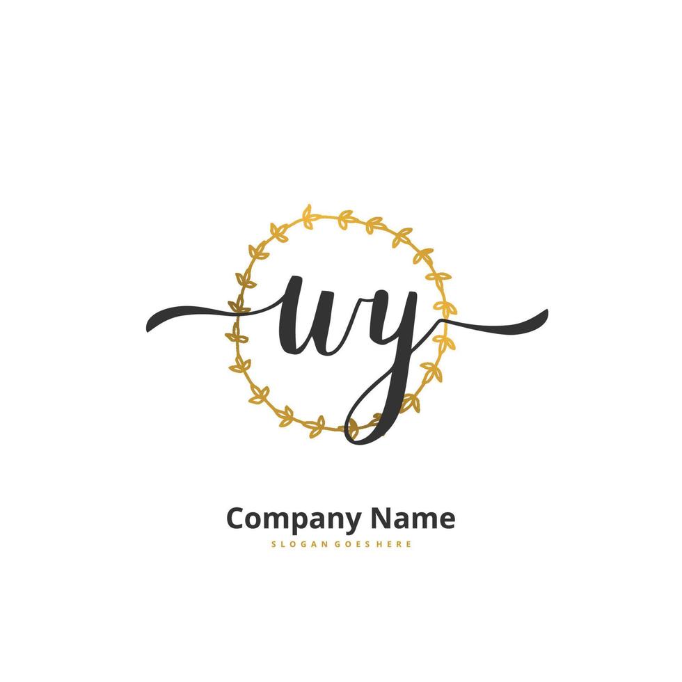 wy escritura a mano inicial y diseño de logotipo de firma con círculo. hermoso diseño de logotipo escrito a mano para moda, equipo, boda, logotipo de lujo. vector