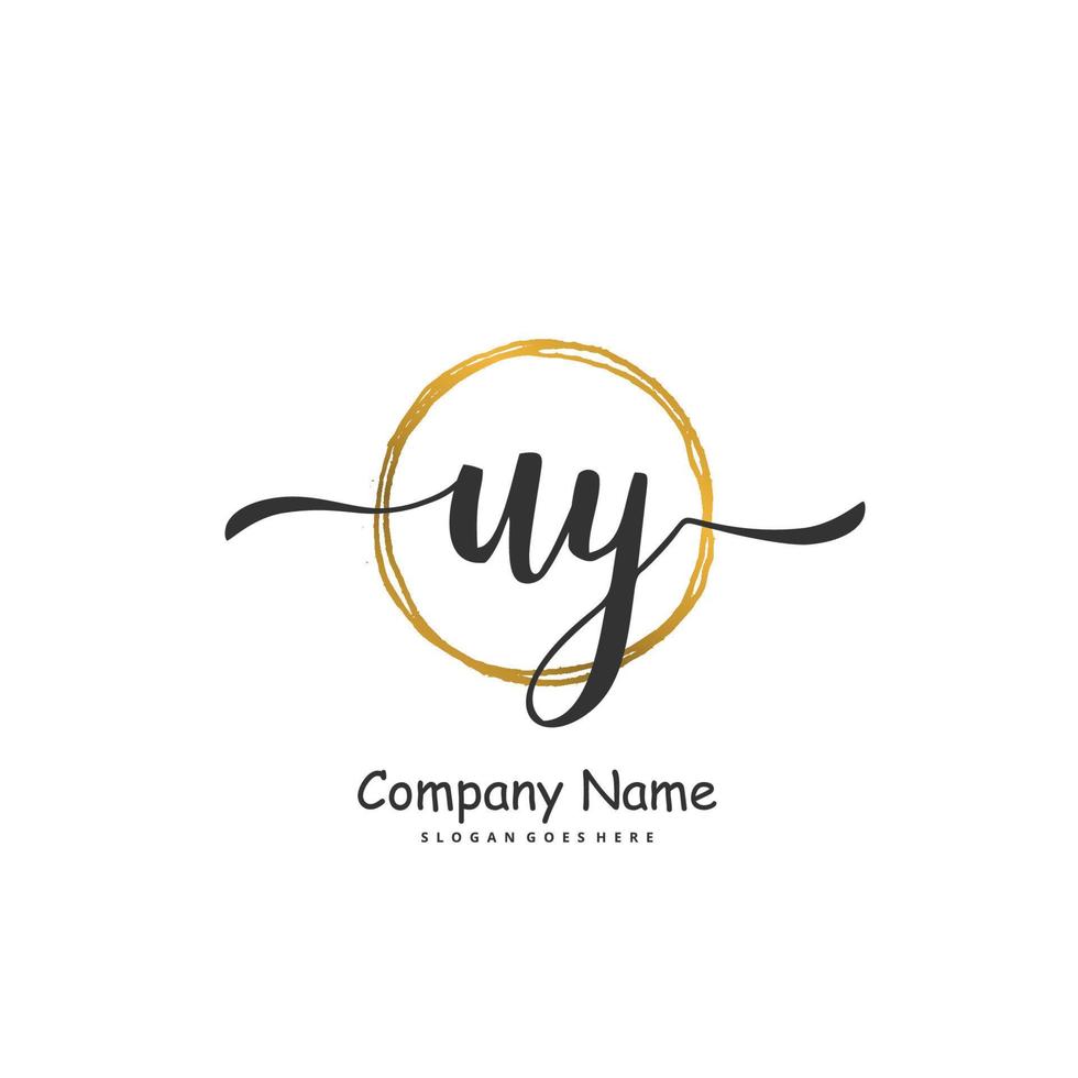 uy escritura a mano inicial y diseño de logotipo de firma con círculo. hermoso diseño de logotipo escrito a mano para moda, equipo, boda, logotipo de lujo. vector