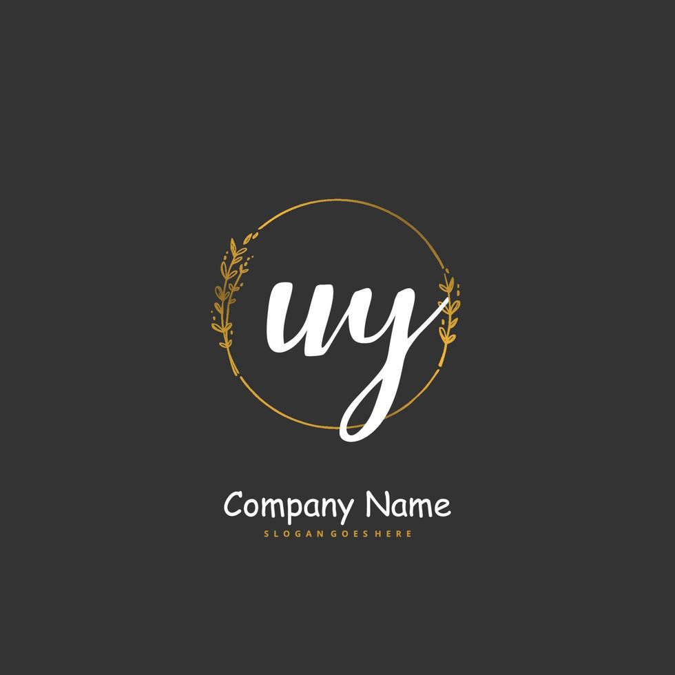 UY Initial handwriting and signature logo design with circle. Beautiful design handwritten logo for fashion, team, wedding, luxury logo. vector