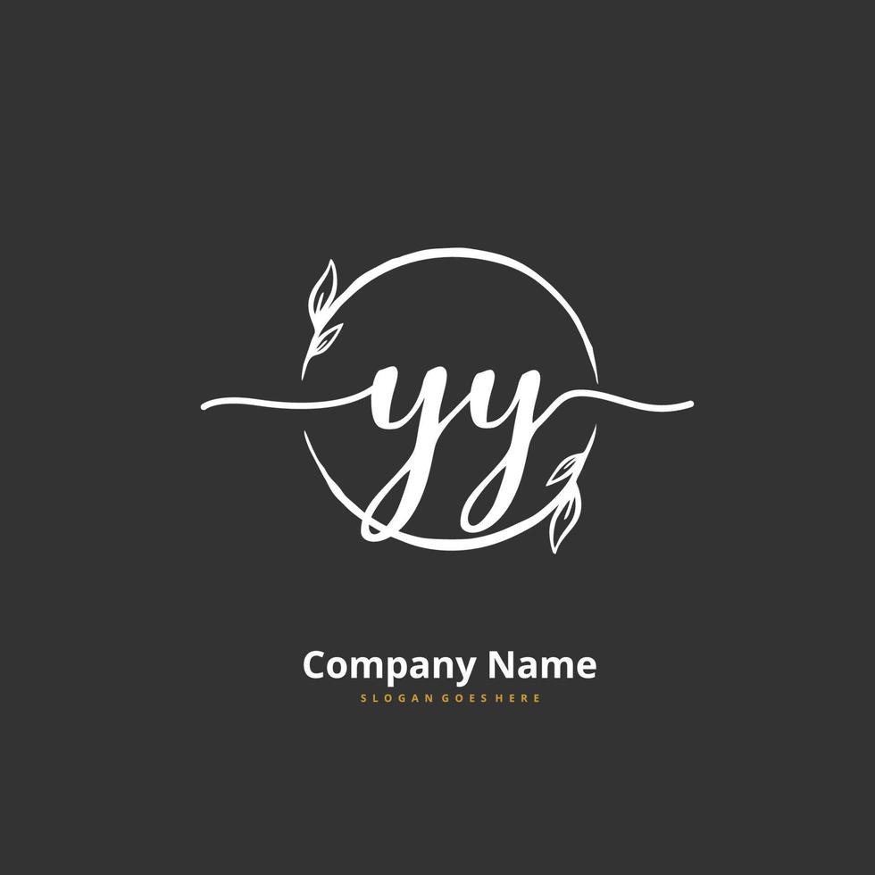 YY Initial handwriting and signature logo design with circle. Beautiful design handwritten logo for fashion, team, wedding, luxury logo. vector