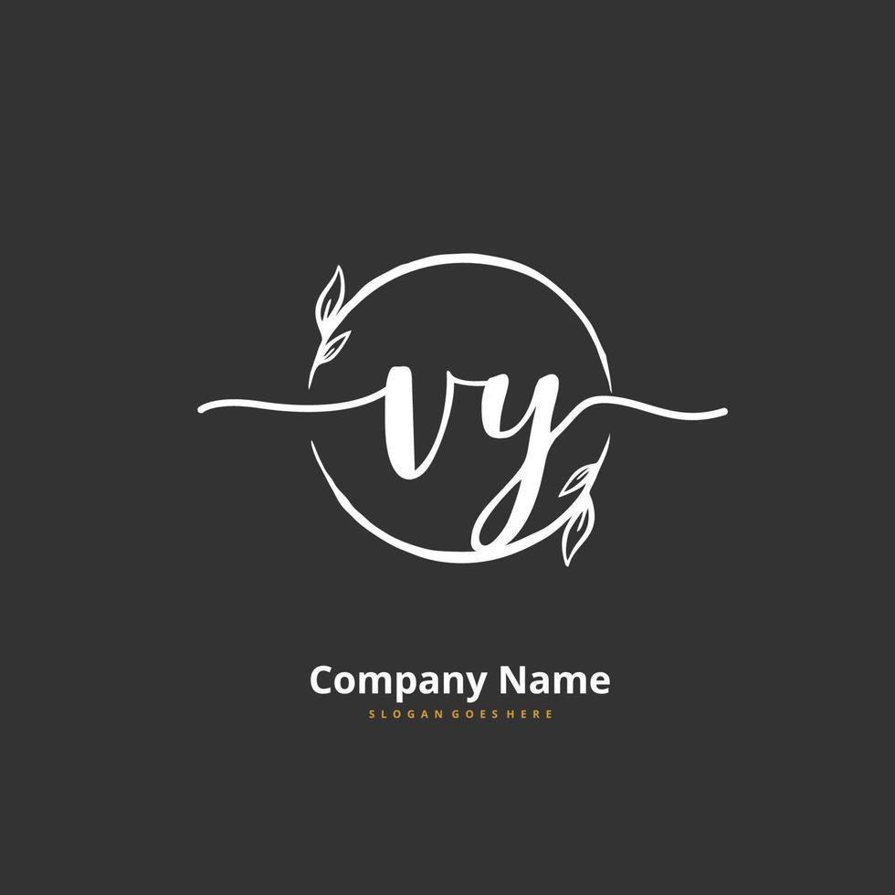 VY Initial handwriting and signature logo design with circle. Beautiful design handwritten logo for fashion, team, wedding, luxury logo. vector