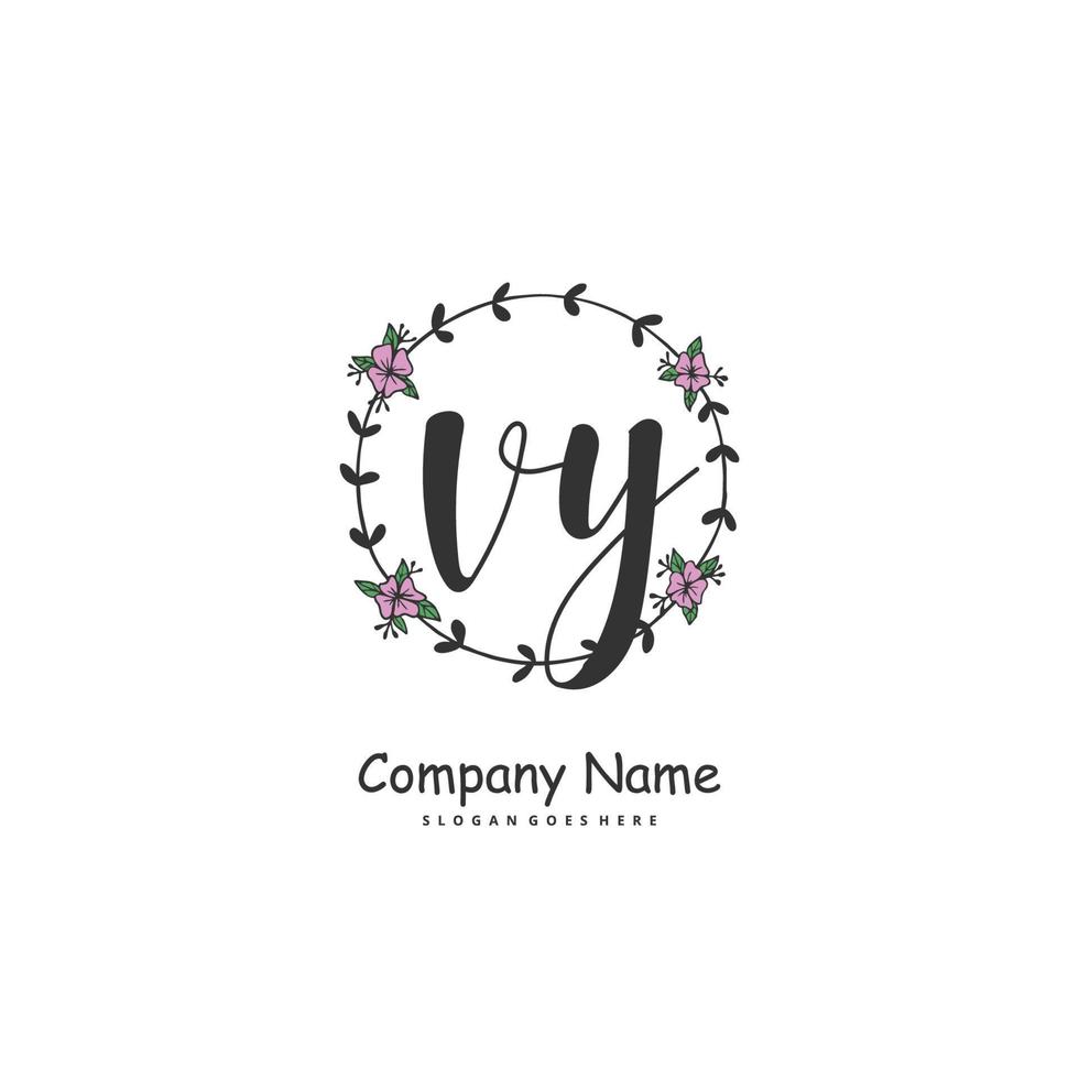 vy inicial de escritura a mano y diseño de logotipo de firma con círculo. hermoso diseño de logotipo escrito a mano para moda, equipo, boda, logotipo de lujo. vector